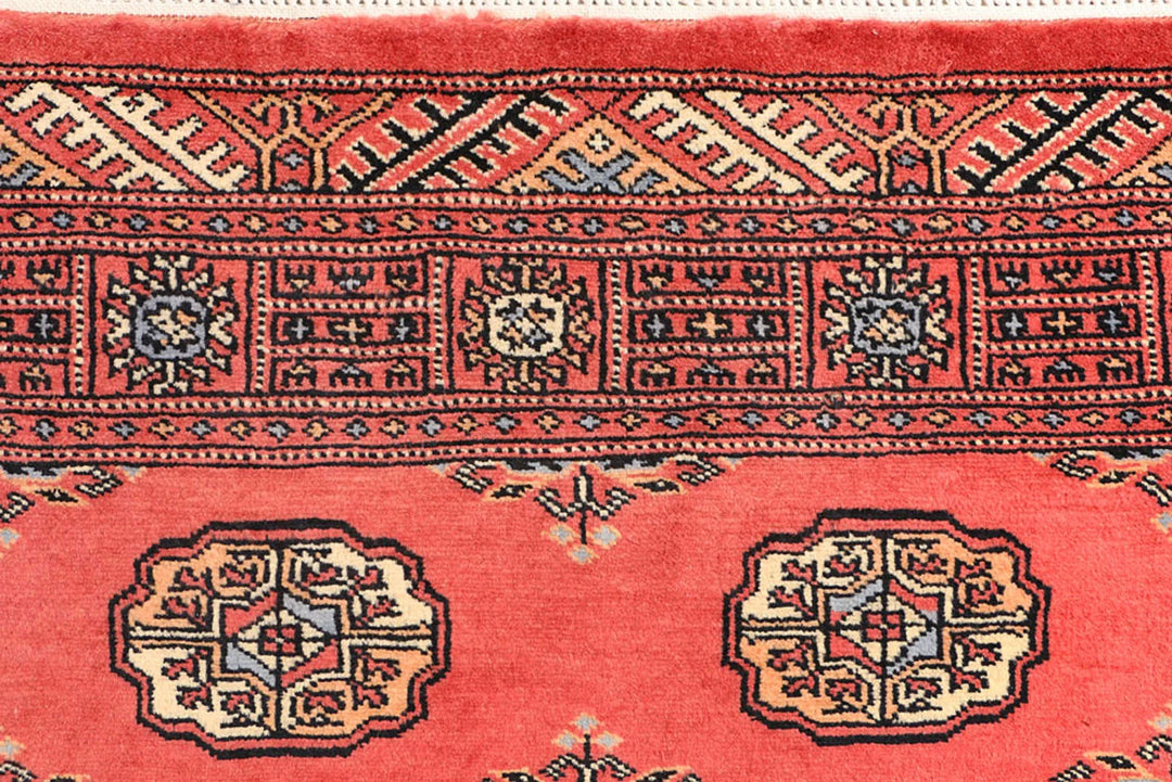 Tomato Orange Pakistani Bokhara Rug 3' 2" x 5' 9" Hand-Knotted | No. QA90507