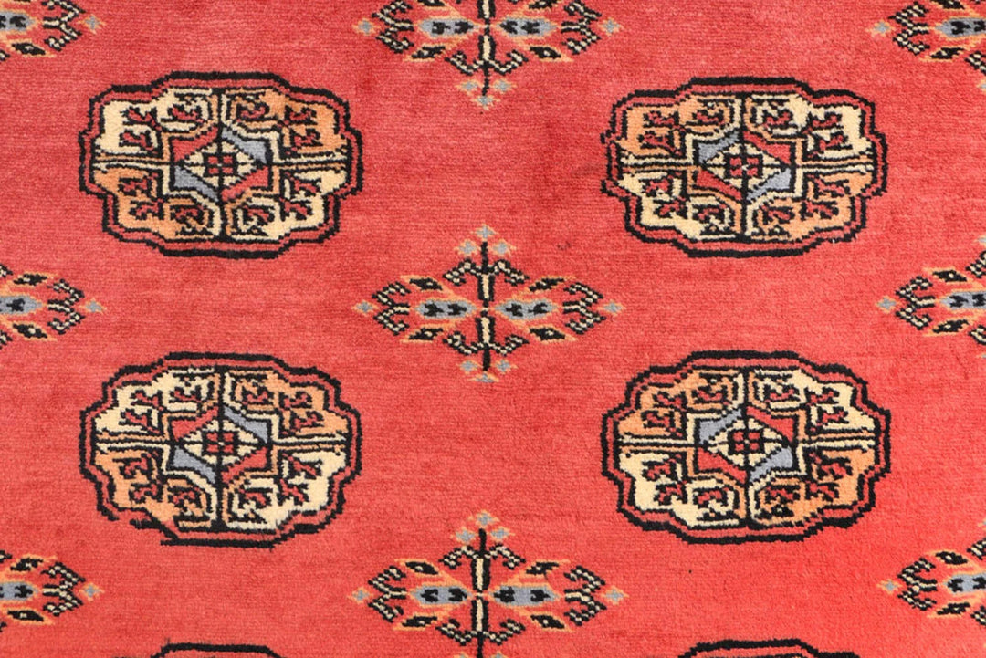 Tomato Orange Pakistani Bokhara Rug 3' 2" x 5' 9" Hand-Knotted | No. QA90507