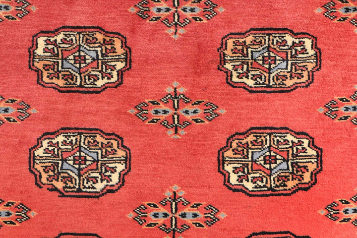 Tomato Orange Pakistani Bokhara Rug 3' 2" x 5' 9" Hand-Knotted | No. QA90507