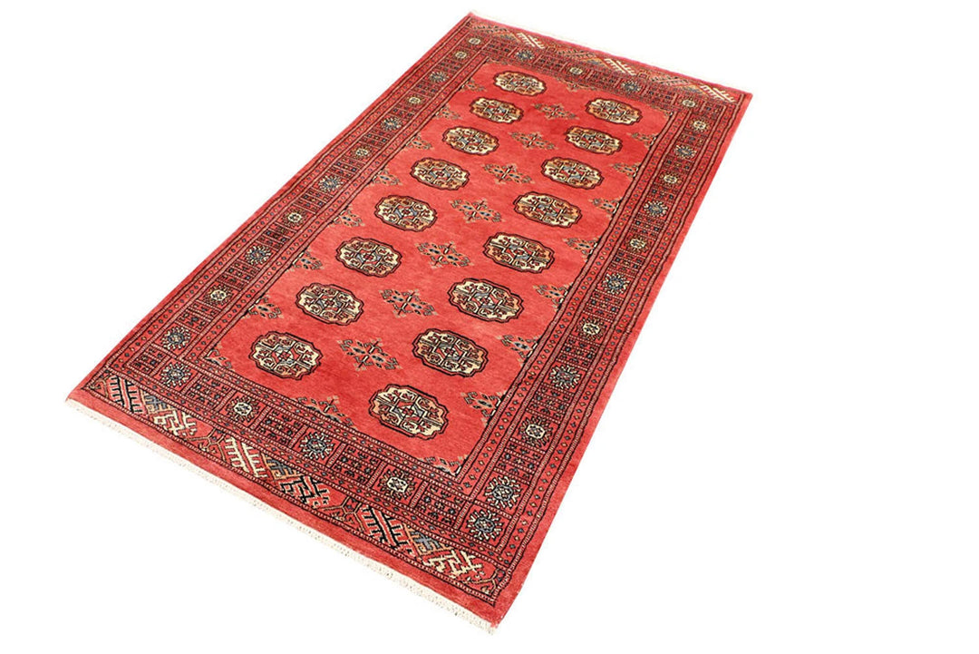 Tomato Orange Pakistani Bokhara Rug 3' 2" x 5' 9" Hand-Knotted | No. QA90507