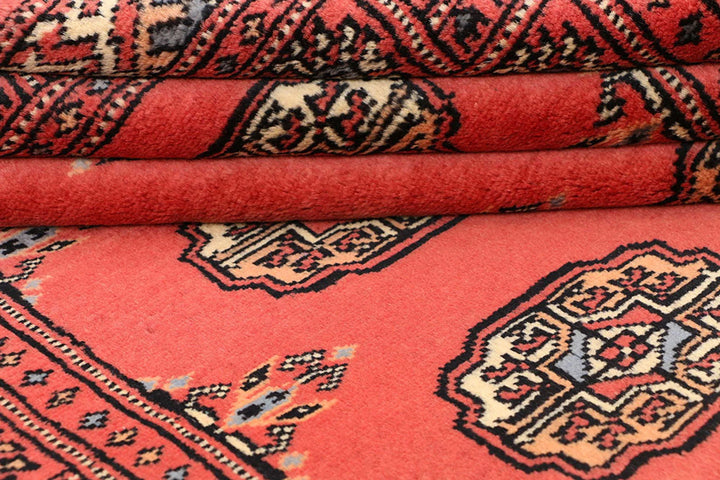 Tomato Orange Pakistani Bokhara Rug 3' 2" x 5' 9" Hand-Knotted | No. QA90507