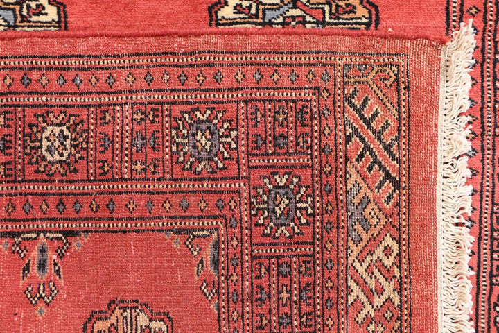 Tomato Orange Pakistani Bokhara Rug 3' 2" x 5' 9" Hand-Knotted | No. QA90507
