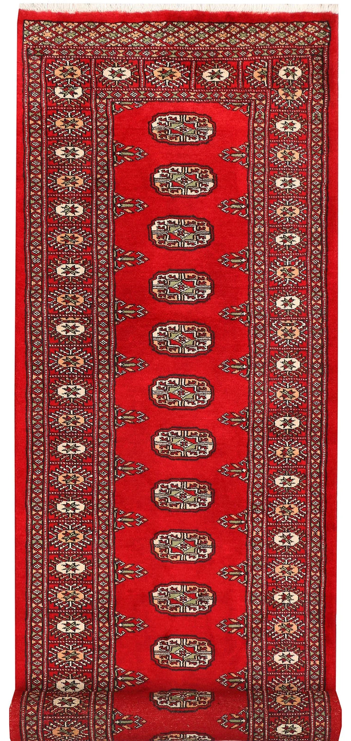 Dark Red Pakistani Bokhara Rug 2'8" x 9'3" Hand-Knotted | No. QA90576