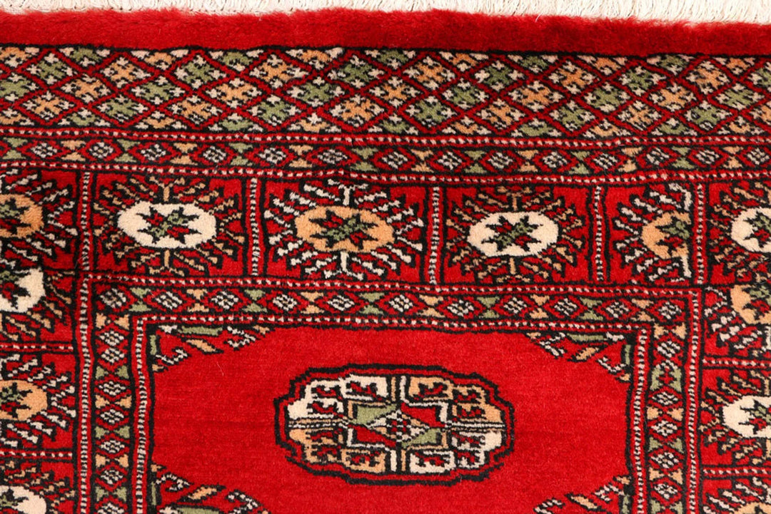 Dark Red Pakistani Bokhara Rug 2'8" x 9'3" Hand-Knotted | No. QA90576