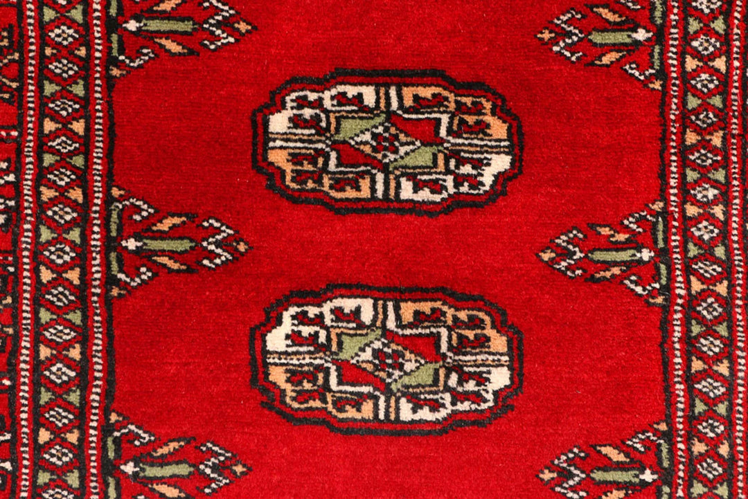 Dark Red Pakistani Bokhara Rug 2'8" x 9'3" Hand-Knotted | No. QA90576