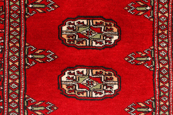 Dark Red Pakistani Bokhara Rug 2'8" x 9'3" Hand-Knotted | No. QA90576