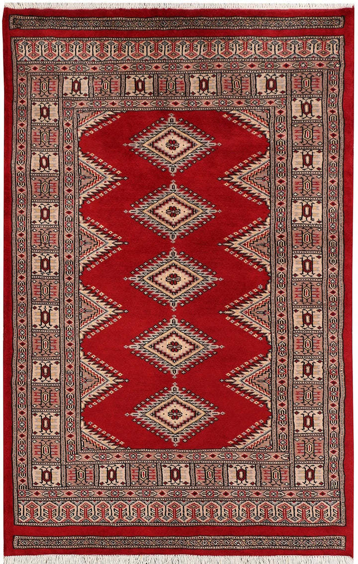 Dark Red Pakistani Jaldar Rug 3' x 4'8" Hand-Knotted | No. QA90727