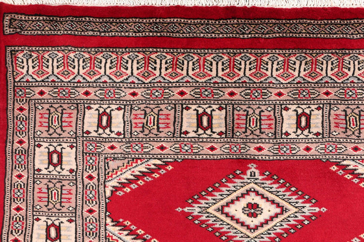 Dark Red Pakistani Jaldar Rug 3' x 4'8" Hand-Knotted | No. QA90727