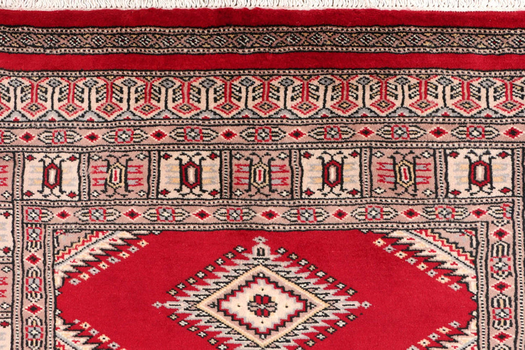 Dark Red Pakistani Jaldar Rug 3' x 4'8" Hand-Knotted | No. QA90727