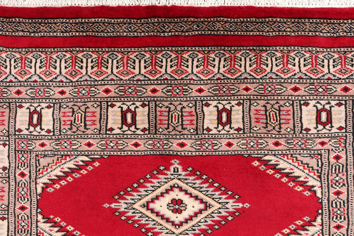 Dark Red Pakistani Jaldar Rug 3' x 4'8" Hand-Knotted | No. QA90727