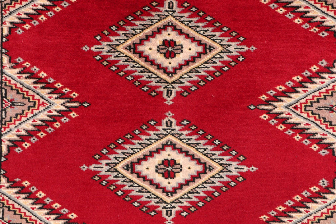 Dark Red Pakistani Jaldar Rug 3' x 4'8" Hand-Knotted | No. QA90727