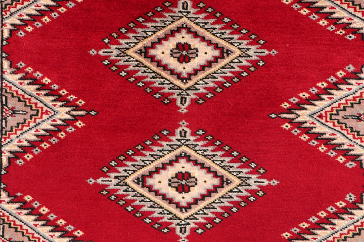 Dark Red Pakistani Jaldar Rug 3' x 4'8" Hand-Knotted | No. QA90727