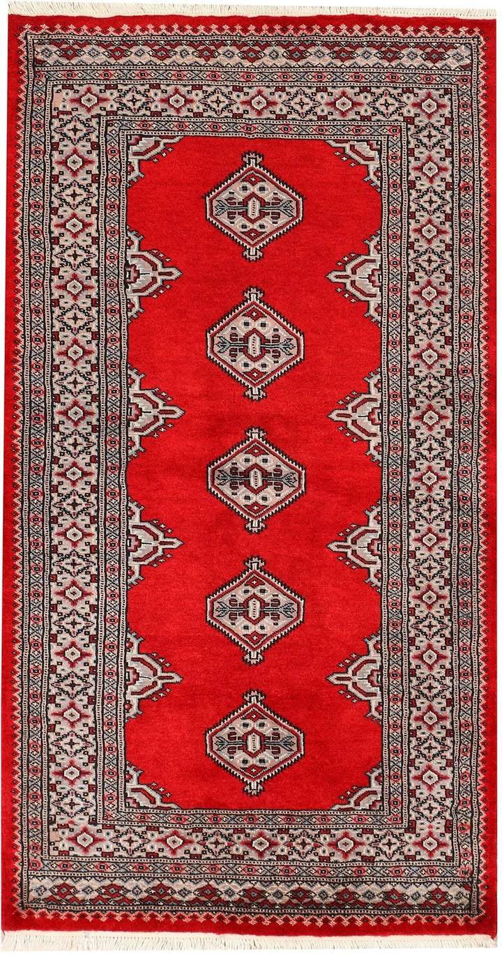 Red Pakistani Jaldar Rug 3' 1" x 5' 5" Hand-Knotted | No. QA90804