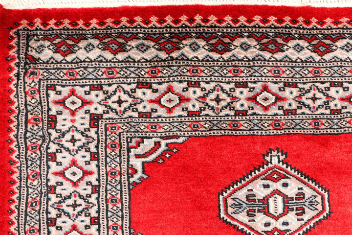 Red Pakistani Jaldar Rug 3' 1" x 5' 5" Hand-Knotted | No. QA90804