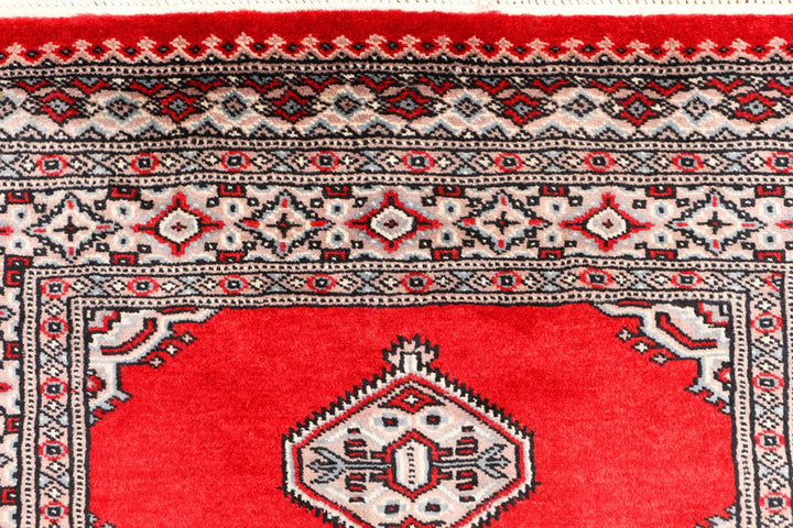 Red Pakistani Jaldar Rug 3' 1" x 5' 5" Hand-Knotted | No. QA90804
