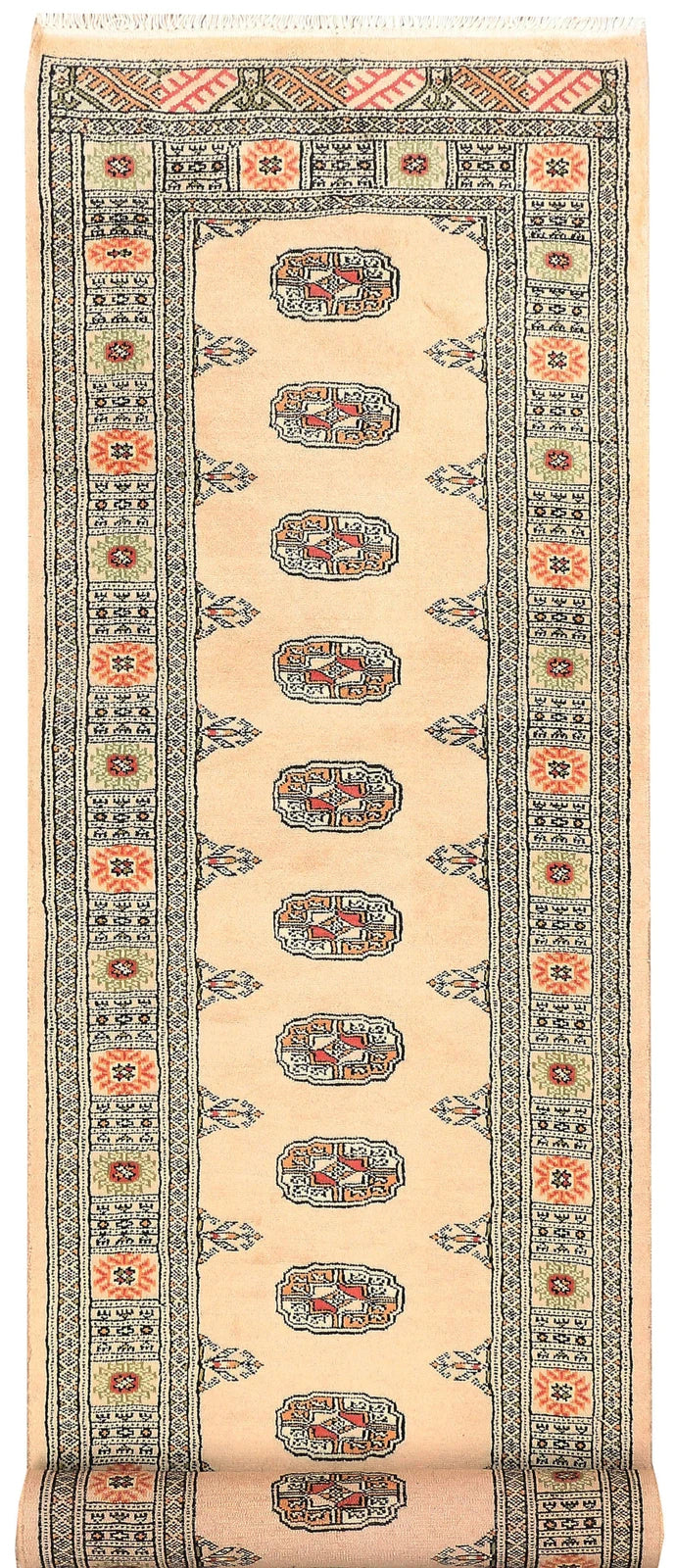 Navajo White Pakistani Bokhara Rug 2' 6" x 10' 2" Hand-Knotted | No. QA90891
