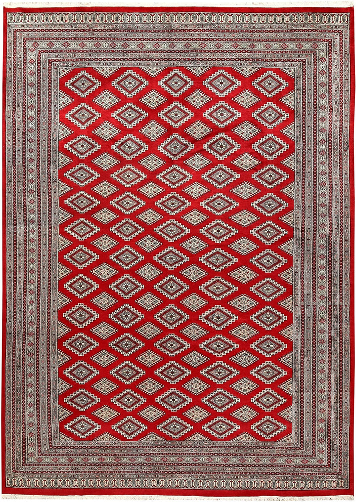 Firebrick Red Pakistani Jaldar Rug 8' 10" x 12' 2" Hand-Knotted | No. QA90954