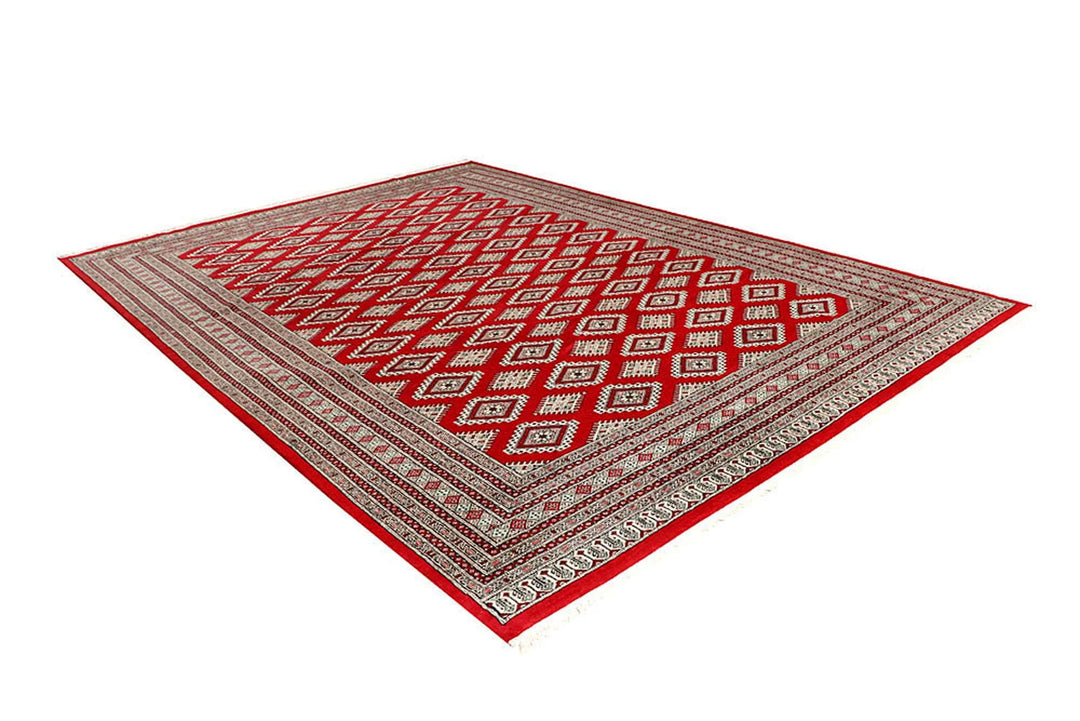 Firebrick Red Pakistani Jaldar Rug 8' 10" x 12' 2" Hand-Knotted | No. QA90954