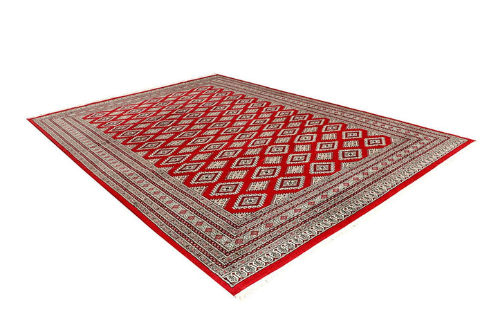 Firebrick Red Pakistani Jaldar Rug 8' 10" x 12' 2" Hand-Knotted | No. QA90954