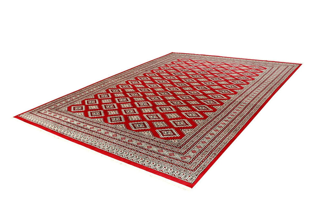 Firebrick Red Pakistani Jaldar Rug 8' 10" x 12' 2" Hand-Knotted | No. QA90954