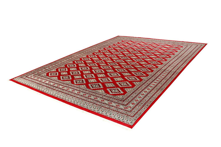 Firebrick Red Pakistani Jaldar Rug 8' 10" x 12' 2" Hand-Knotted | No. QA90954