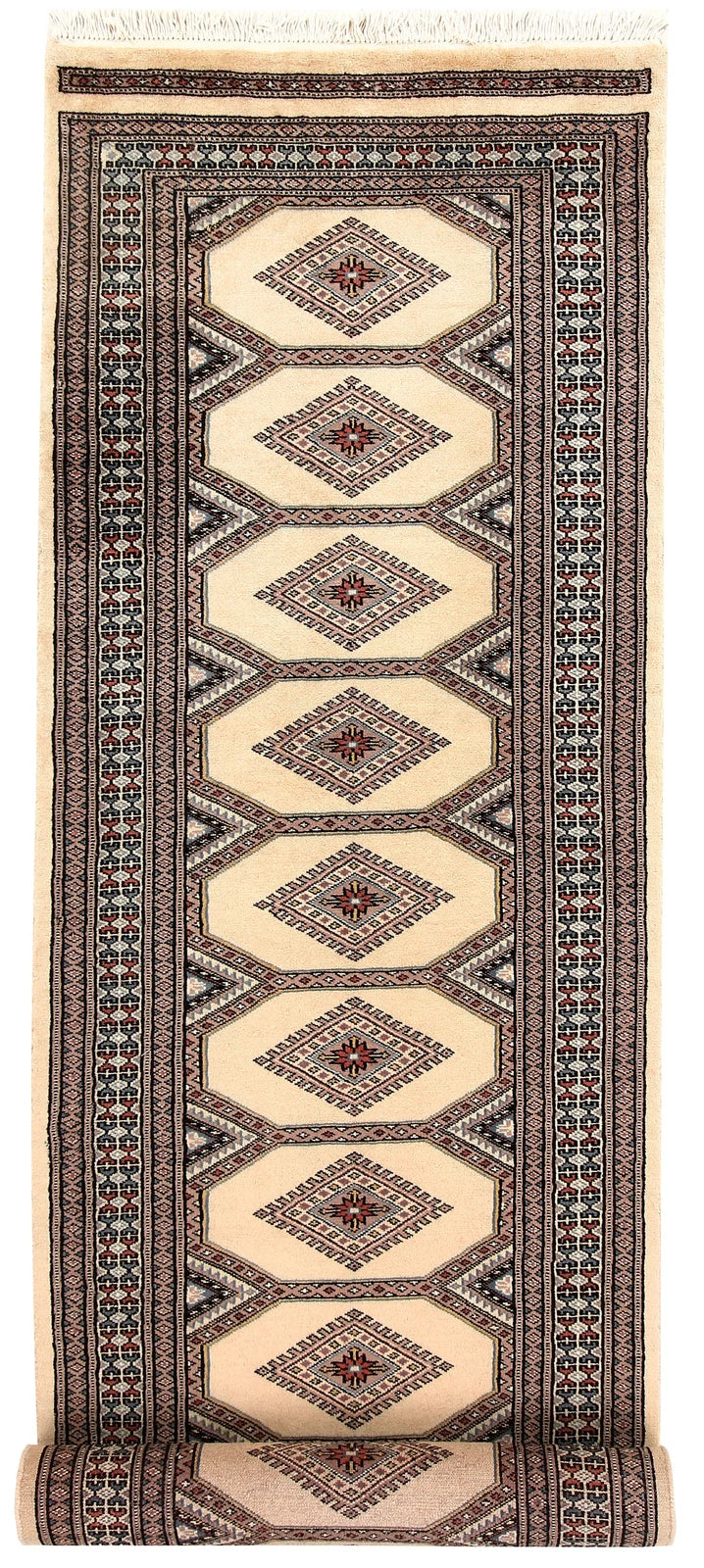 Bisque Pakistani Jaldar Runner Rug 2' 6" x 10' 1" Hand-Knotted | No. QA91001