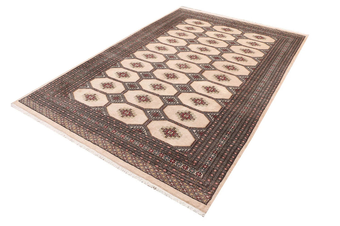 Brown Pakistani Jaldar Rug 6' 7" x 9' 8" Hand-Knotted | No. QA91042