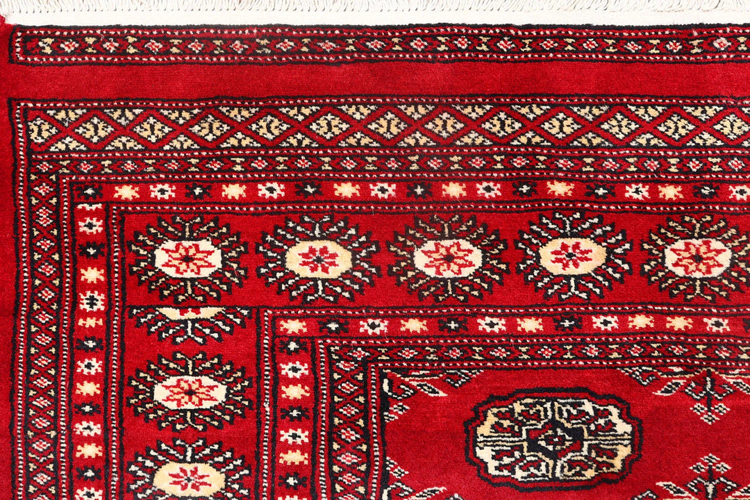 Red Pakistani Bokhara Rug 4' x 6' Hand-Knotted | No. QA91043