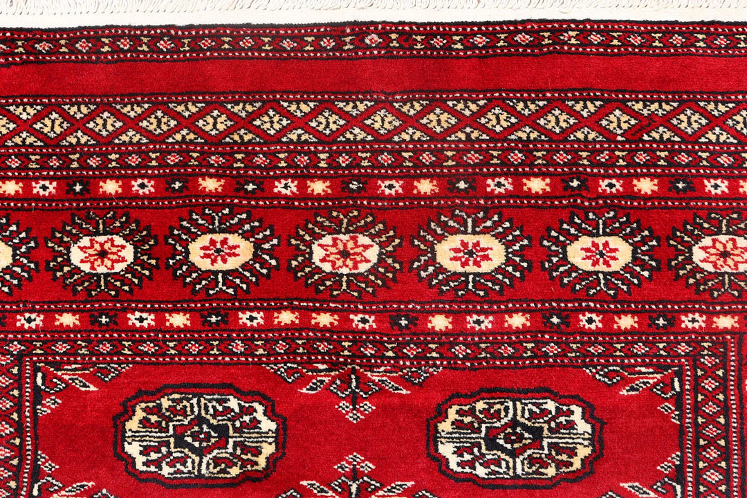 Red Pakistani Bokhara Rug 4' x 6' Hand-Knotted | No. QA91043