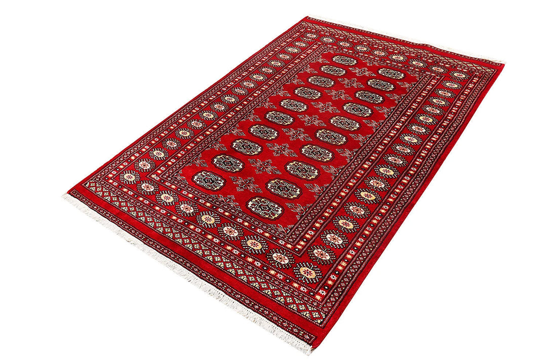 Red Pakistani Bokhara Rug 4' x 6' Hand-Knotted | No. QA91043