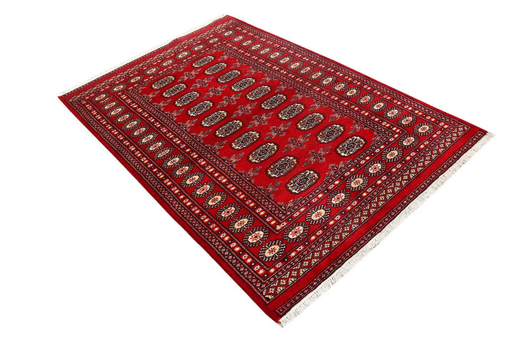 Red Pakistani Bokhara Rug 4' x 6' Hand-Knotted | No. QA91043