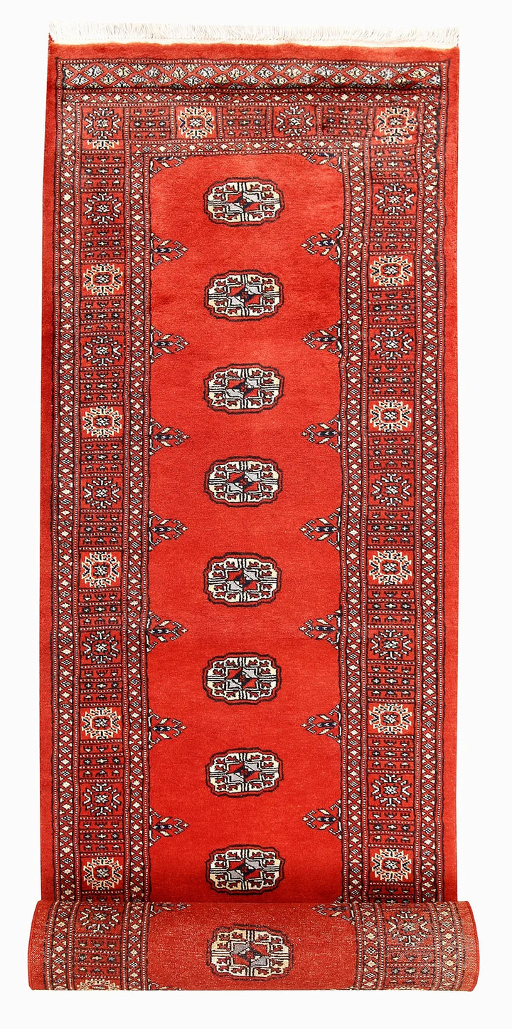 Tomato Pakistani Bokhara Runner Rug 2'7" x 14'2" Hand-Knotted | No. QA91150