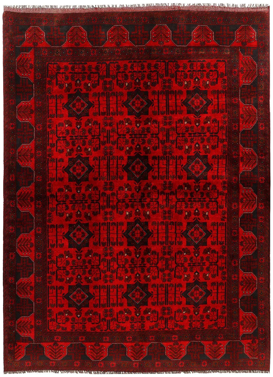 Red Afghan Khal Mohammadi Rug 5' 8" x 7' 8" Hand-Knotted | No. QA91228