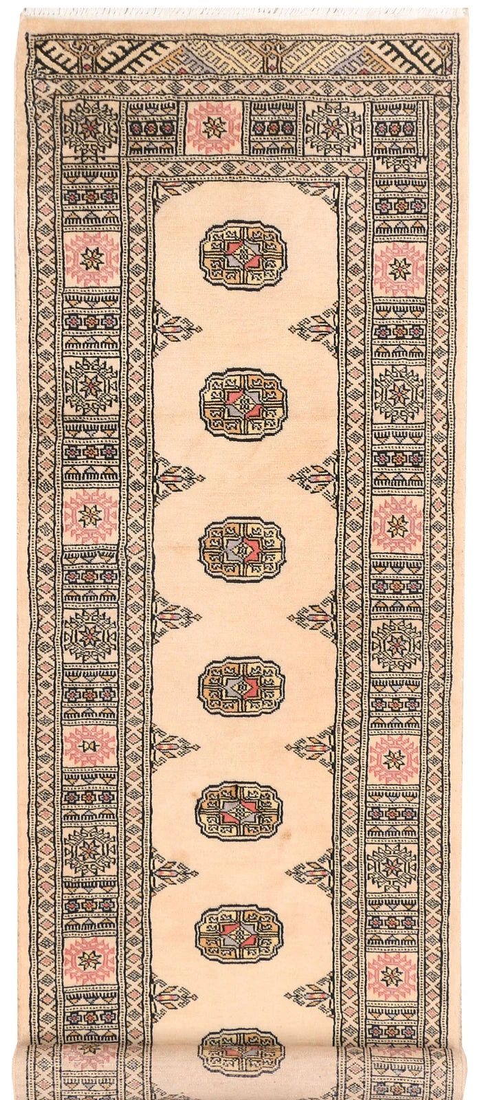 Antique White Pakistani Bokhara Rug 2' 5" x 8' 7" Hand-Knotted | No. QA91250