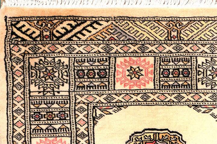 Antique White Pakistani Bokhara Rug 2' 5" x 8' 7" Hand-Knotted | No. QA91250