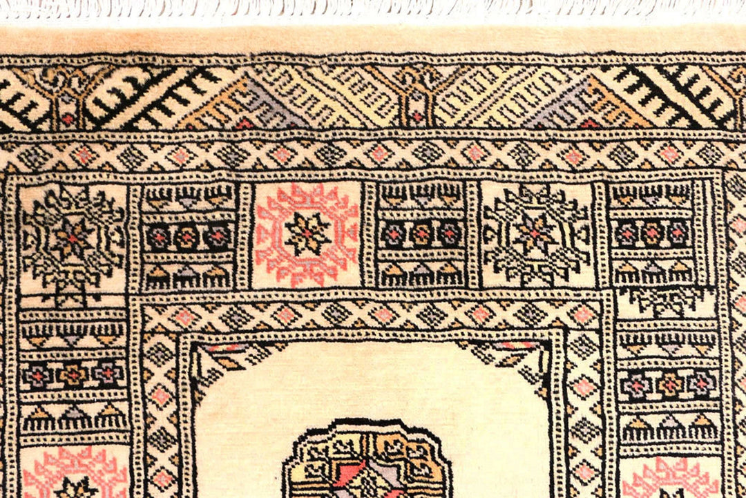 Antique White Pakistani Bokhara Rug 2' 5" x 8' 7" Hand-Knotted | No. QA91250