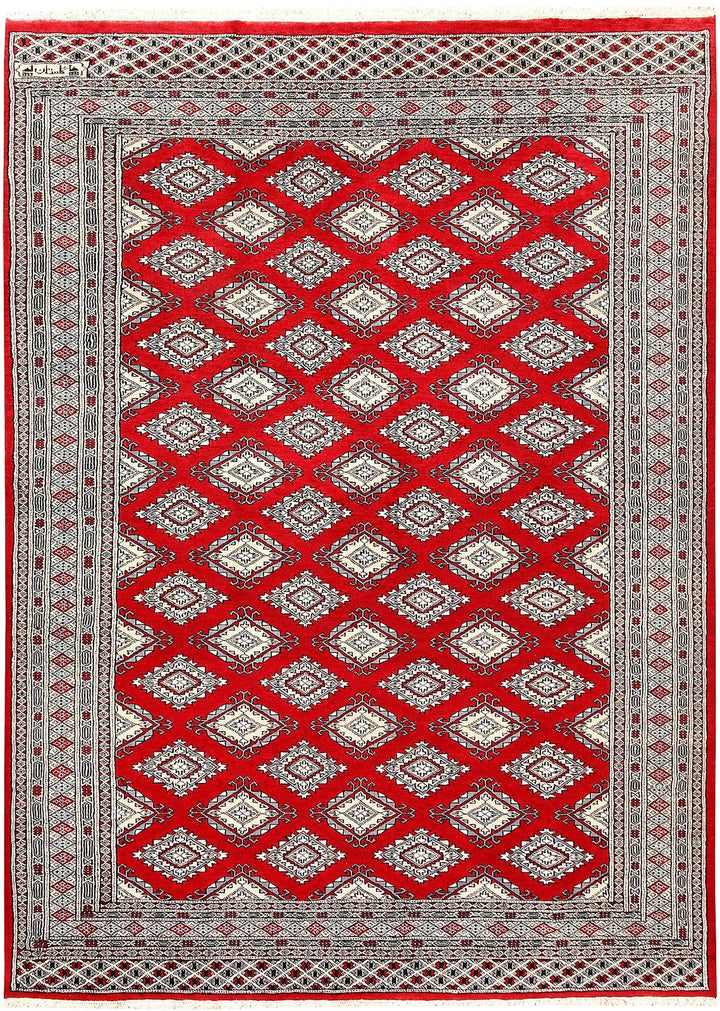 Red Pakistani Jaldar Rug 6' x 8'4" Hand-Knotted | No. QA91276