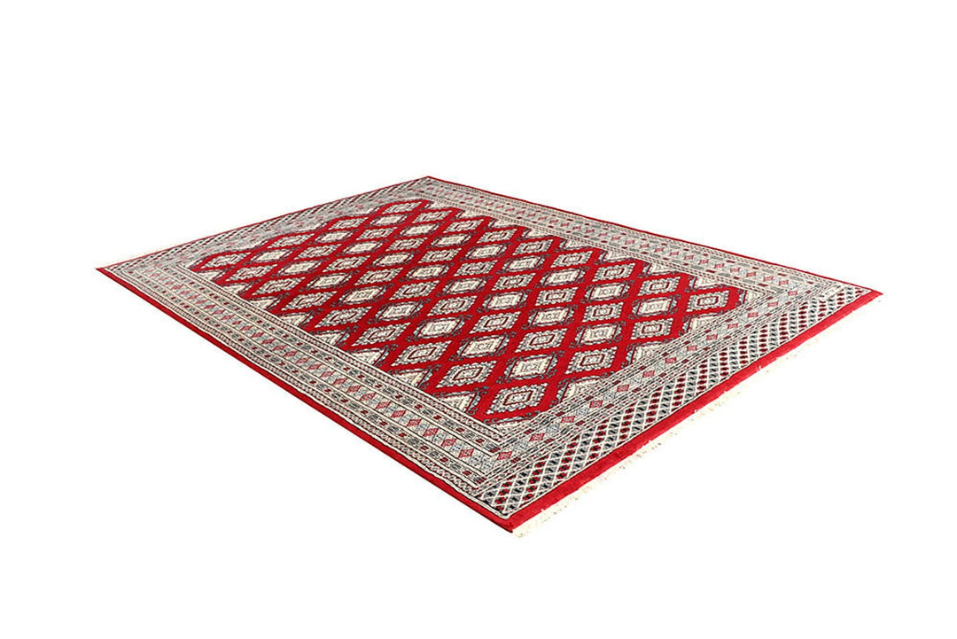 Red Pakistani Jaldar Rug 6' x 8'4" Hand-Knotted | No. QA91276