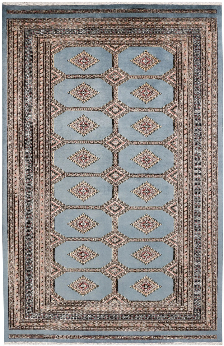 Light Slate Grey Pakistani Jaldar Rug 5' 7" x 8' 7" Hand-Knotted | No. QA91278
