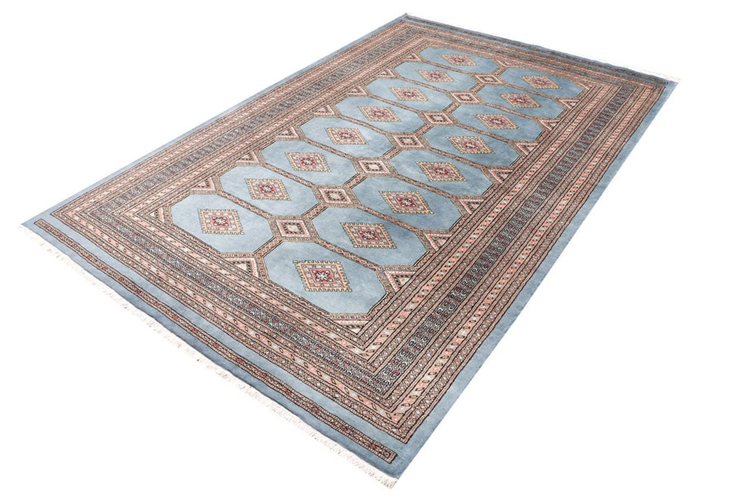 Light Slate Grey Pakistani Jaldar Rug 5' 7" x 8' 7" Hand-Knotted | No. QA91278