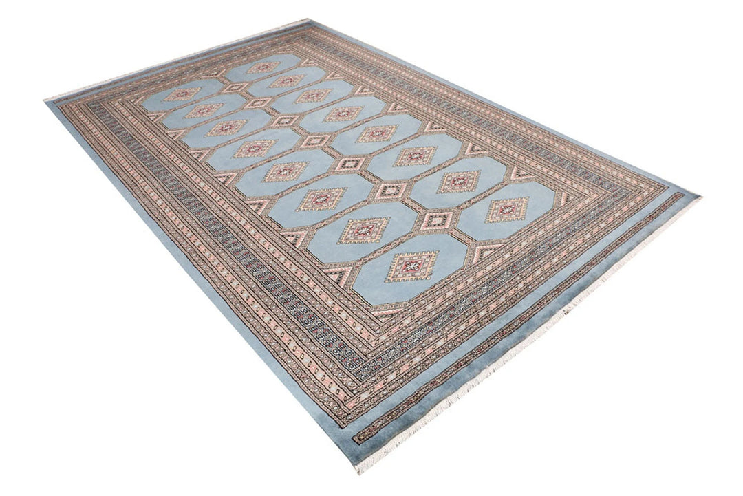 Light Slate Grey Pakistani Jaldar Rug 5' 7" x 8' 7" Hand-Knotted | No. QA91278