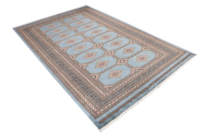 Light Slate Grey Pakistani Jaldar Rug 5' 7" x 8' 7" Hand-Knotted | No. QA91278
