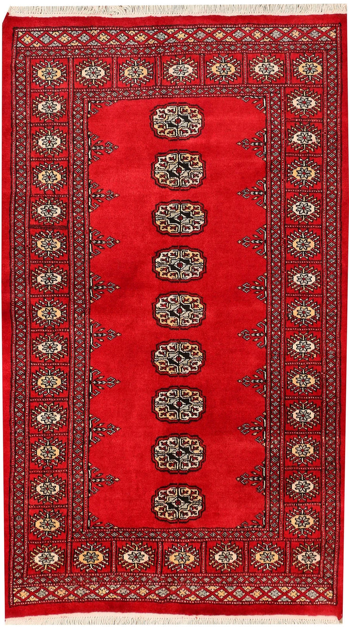 Red Pakistani Bokhara Rug 3' x 5'1" Hand-Knotted | No. QA91321