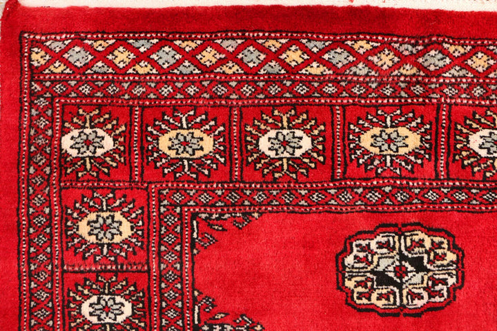 Red Pakistani Bokhara Rug 3' x 5'1" Hand-Knotted | No. QA91321