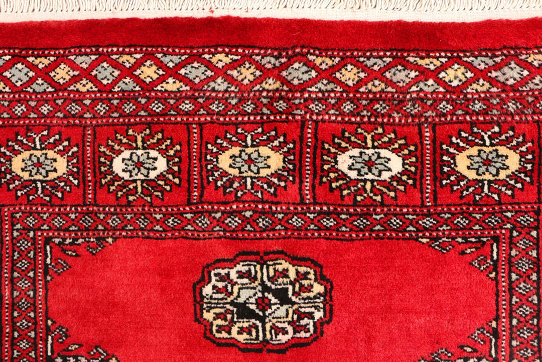 Red Pakistani Bokhara Rug 3' x 5'1" Hand-Knotted | No. QA91321