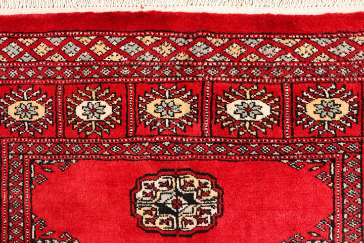 Red Pakistani Bokhara Rug 3' x 5'1" Hand-Knotted | No. QA91321