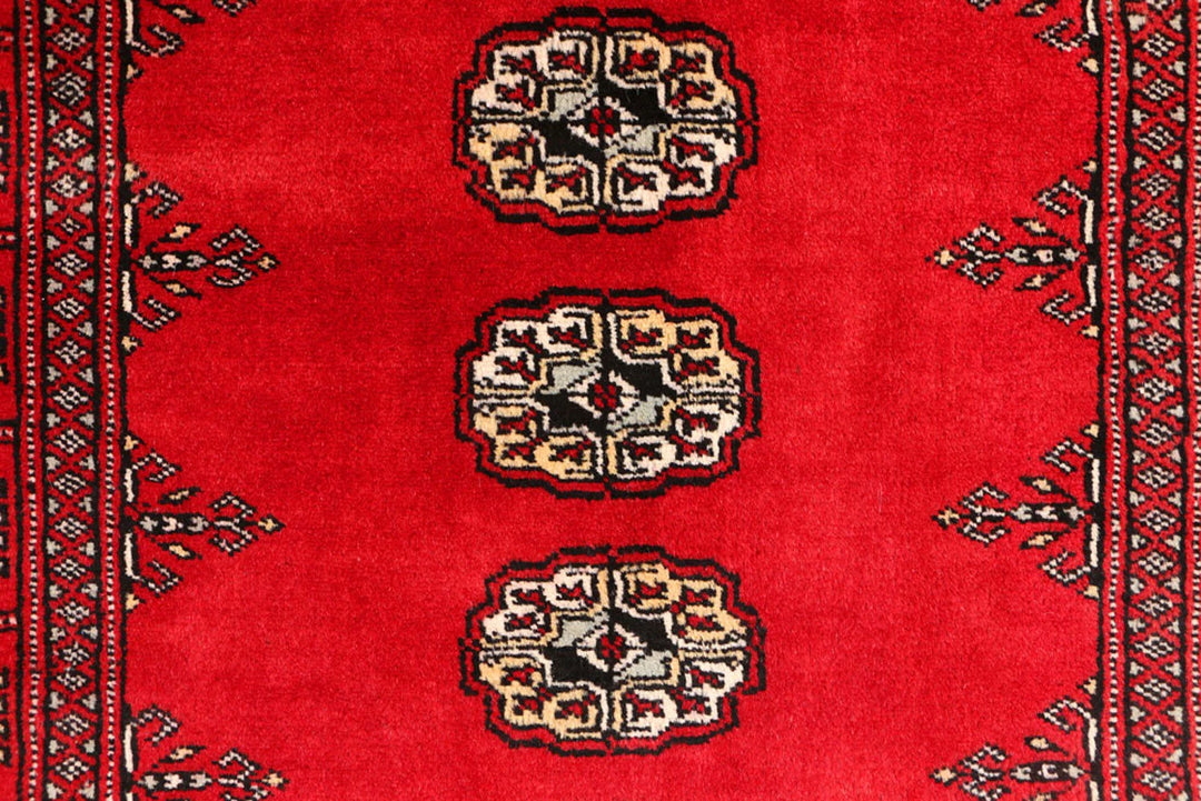 Red Pakistani Bokhara Rug 3' x 5'1" Hand-Knotted | No. QA91321