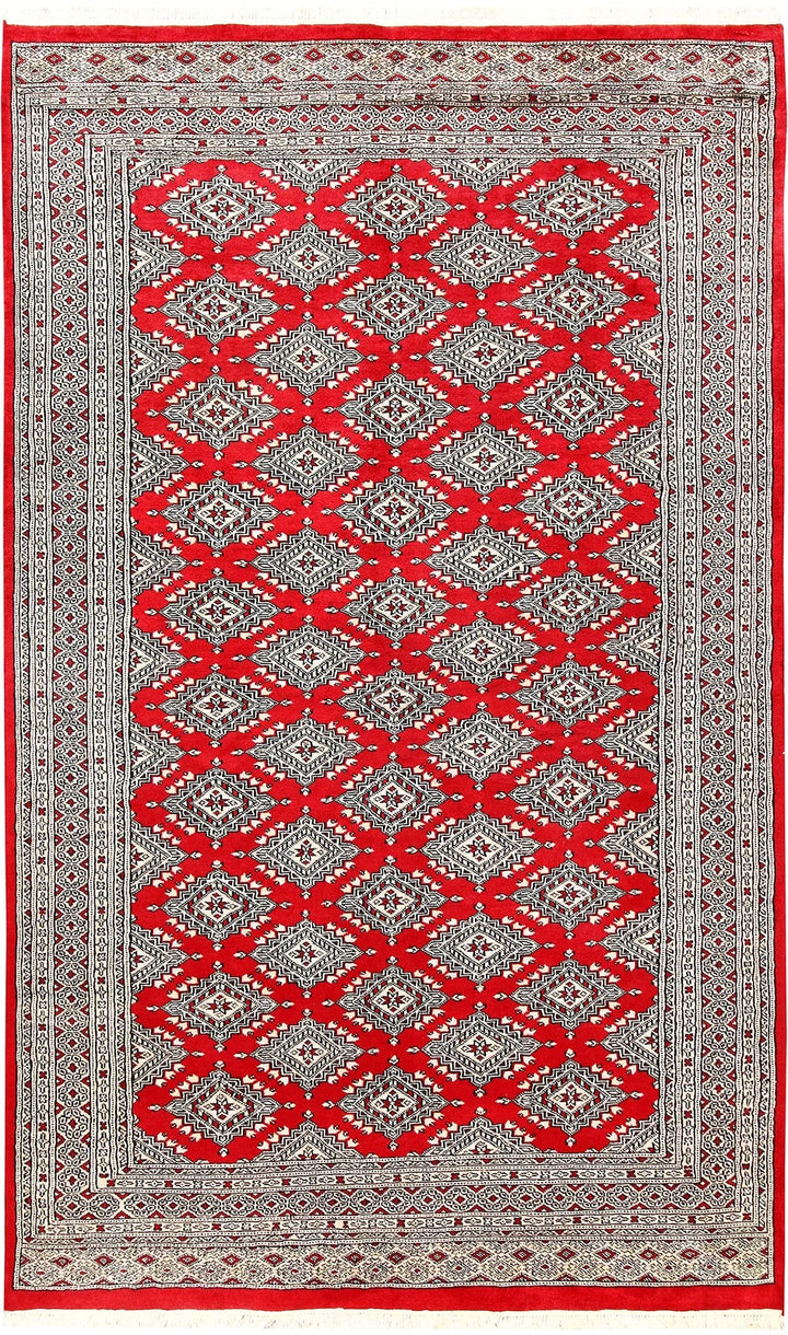 Red Pakistani Jaldar Rug 5' 1" x 8' 4" Hand-Knotted | No. QA91392