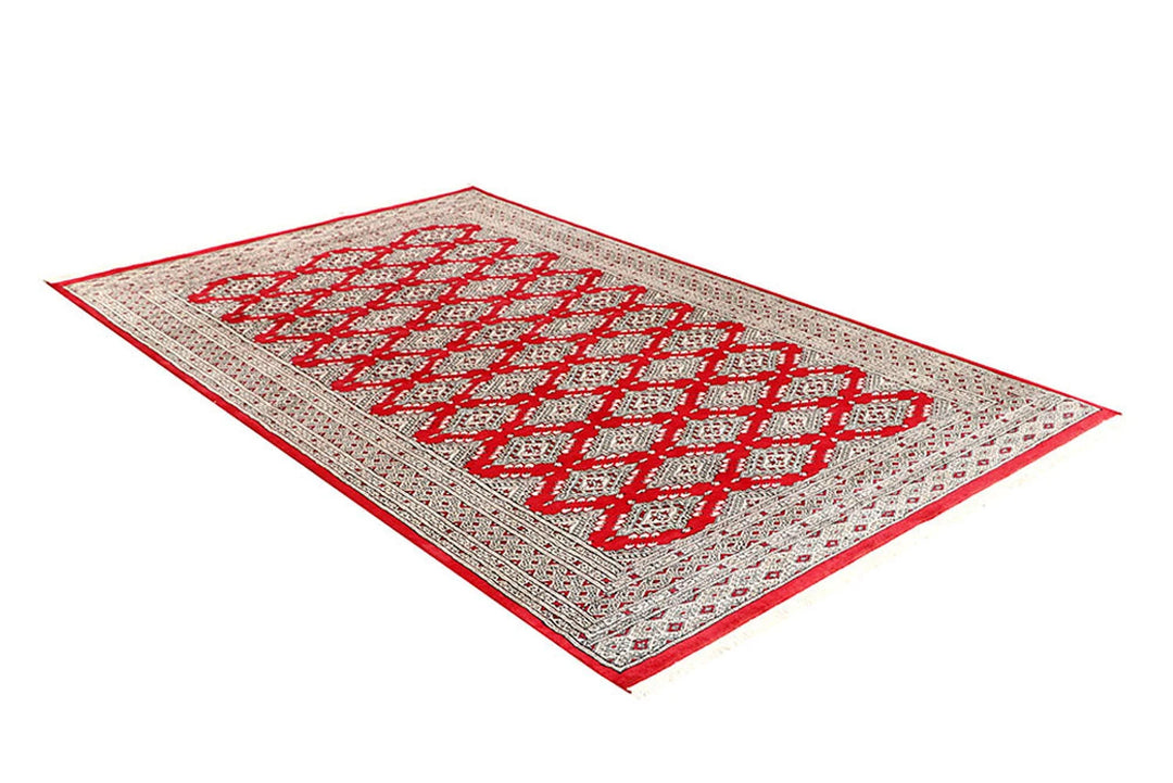 Red Pakistani Jaldar Rug 5' 1" x 8' 4" Hand-Knotted | No. QA91392
