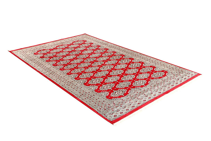Red Pakistani Jaldar Rug 5' 1" x 8' 4" Hand-Knotted | No. QA91392